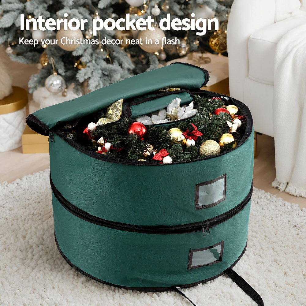 Jingle Jollys Christmas Garland Wreath Storage Bag 2-Tier Ornaments Holder 60cm