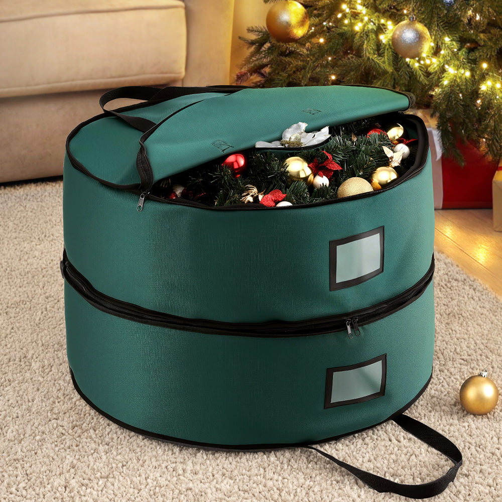 Jingle Jollys Christmas Garland Wreath Storage Bag 2-Tier Ornaments Holder 60cm