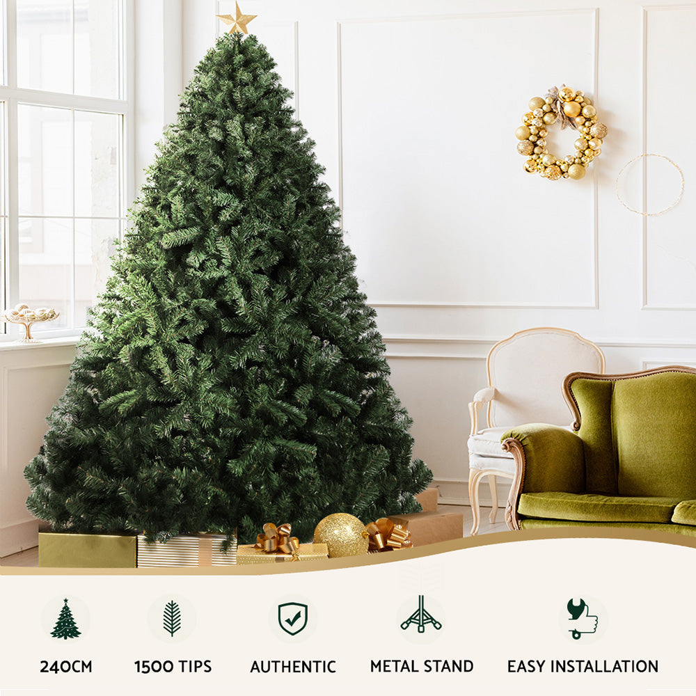 Jingle Jollys Christmas Tree 2.4M Xmas Tree Decorations Green 1500 Tips