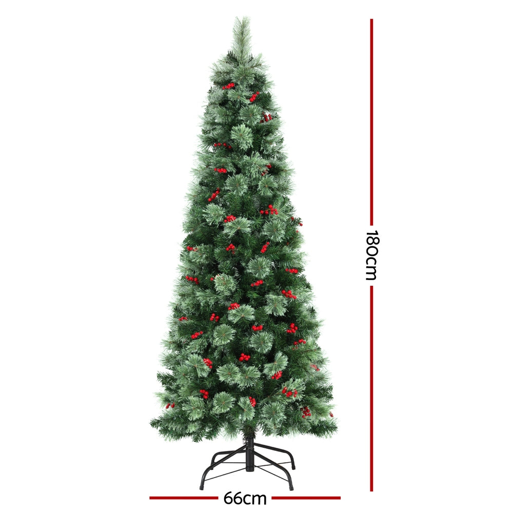 Jingle Jollys Christmas Tree 1.8M LED Xmas Tree Party Decorations Red Barries