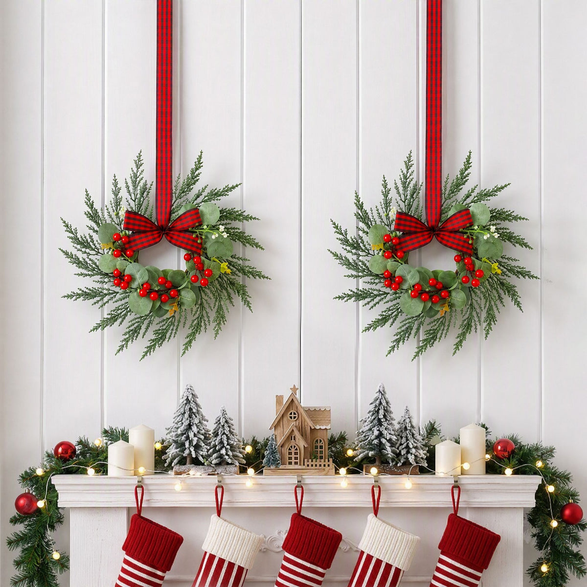Jingle Jollys 6x Christmas Wreath Garland 26cm Wreaths Red Berries Bow