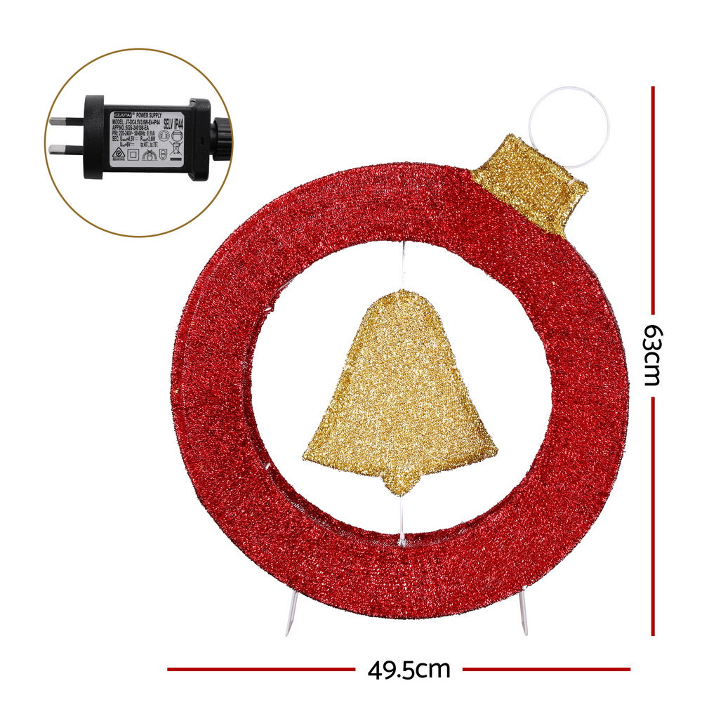 Jingle Jollys Christmas Lights 60cm Motif 30 LED Bell Wreath Xmas Decorations