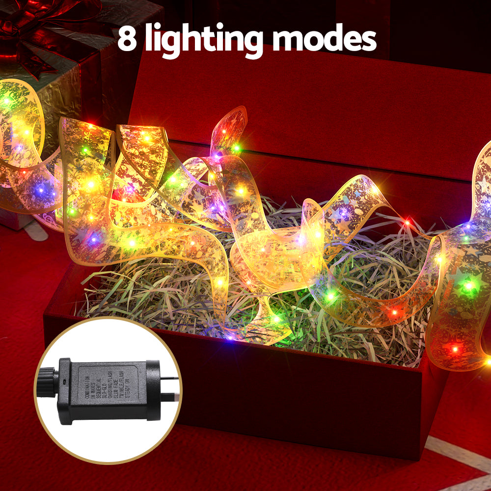 Jingle Jollys 20M Christmas Lights Fairy Ribbon Light 200 LED Xmas Decor Golden